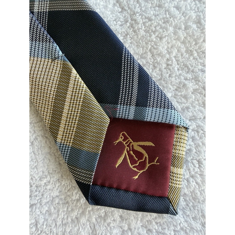 Penguin	Blue Yellow Plaid Check Tartan Skinny	100% Silk Tie Necktie